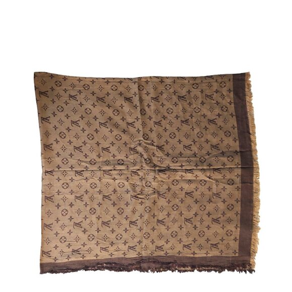 LOUIS VUITTON LV Vintage Brown & Tan Monogram Scarf Wrap Scarves - Picture 2 of 4